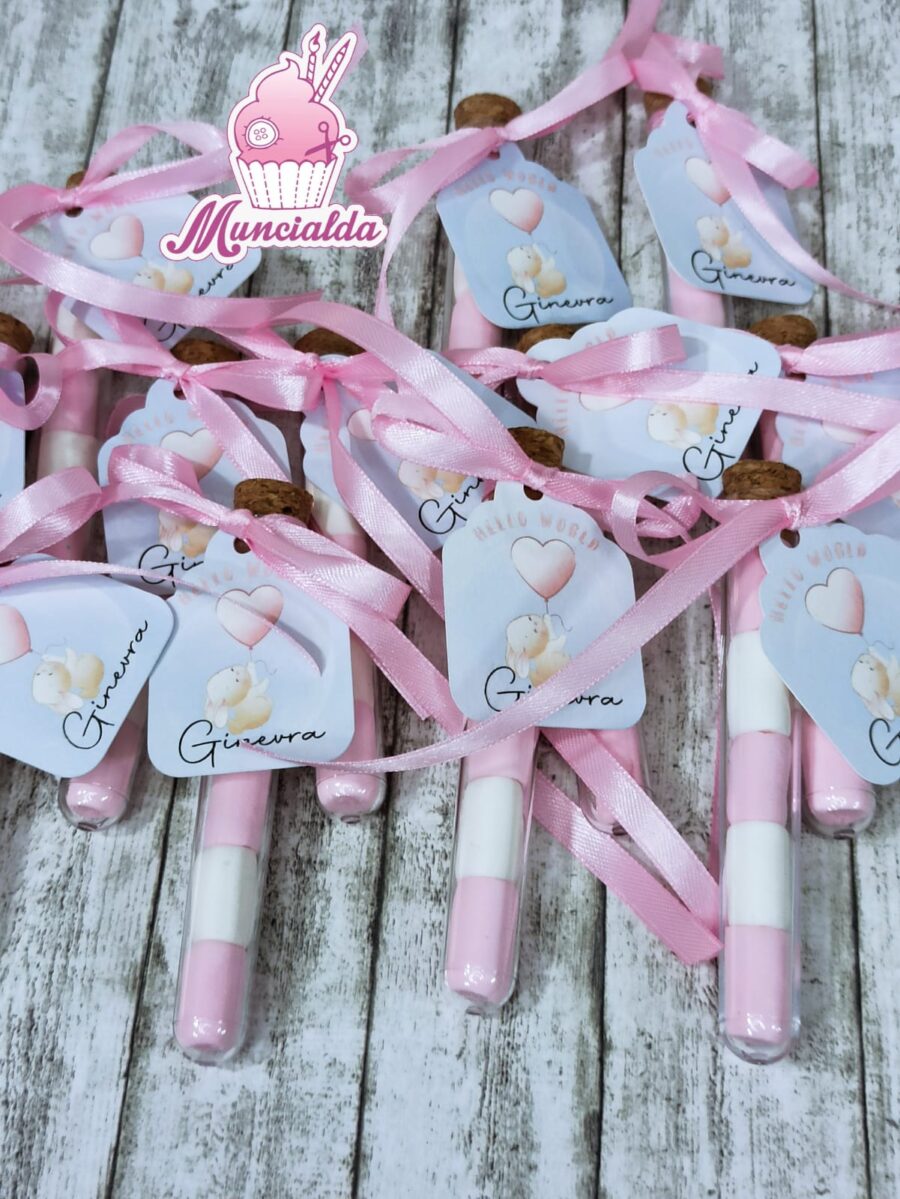 Bomboniera nascita bimba provetta marshmallows