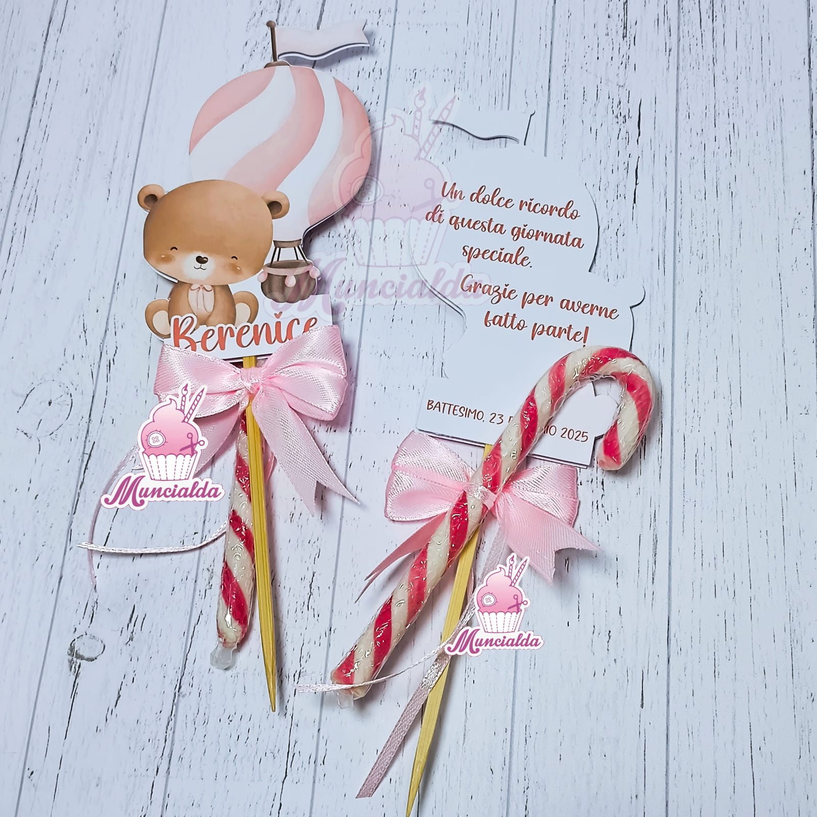 Segnaposto con candycane - orsetto con mongolfiera